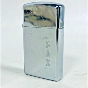🔥 ZIPPO lighter Silver 1974 Slim with lines and monogram initials